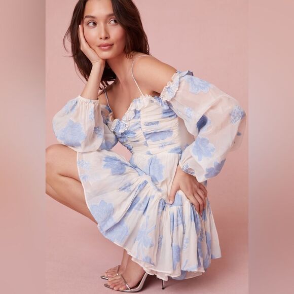 Free People x LoveShackFancy Zennia Floral Off-The-Shoulder Minidress/ size M - Picture 4 of 12